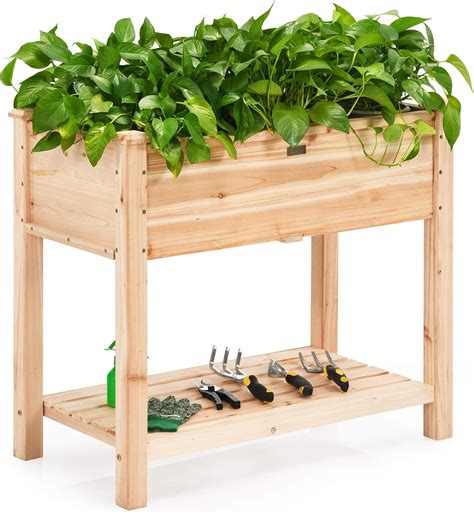 wooden planter box with metal stand|free standing planter box.